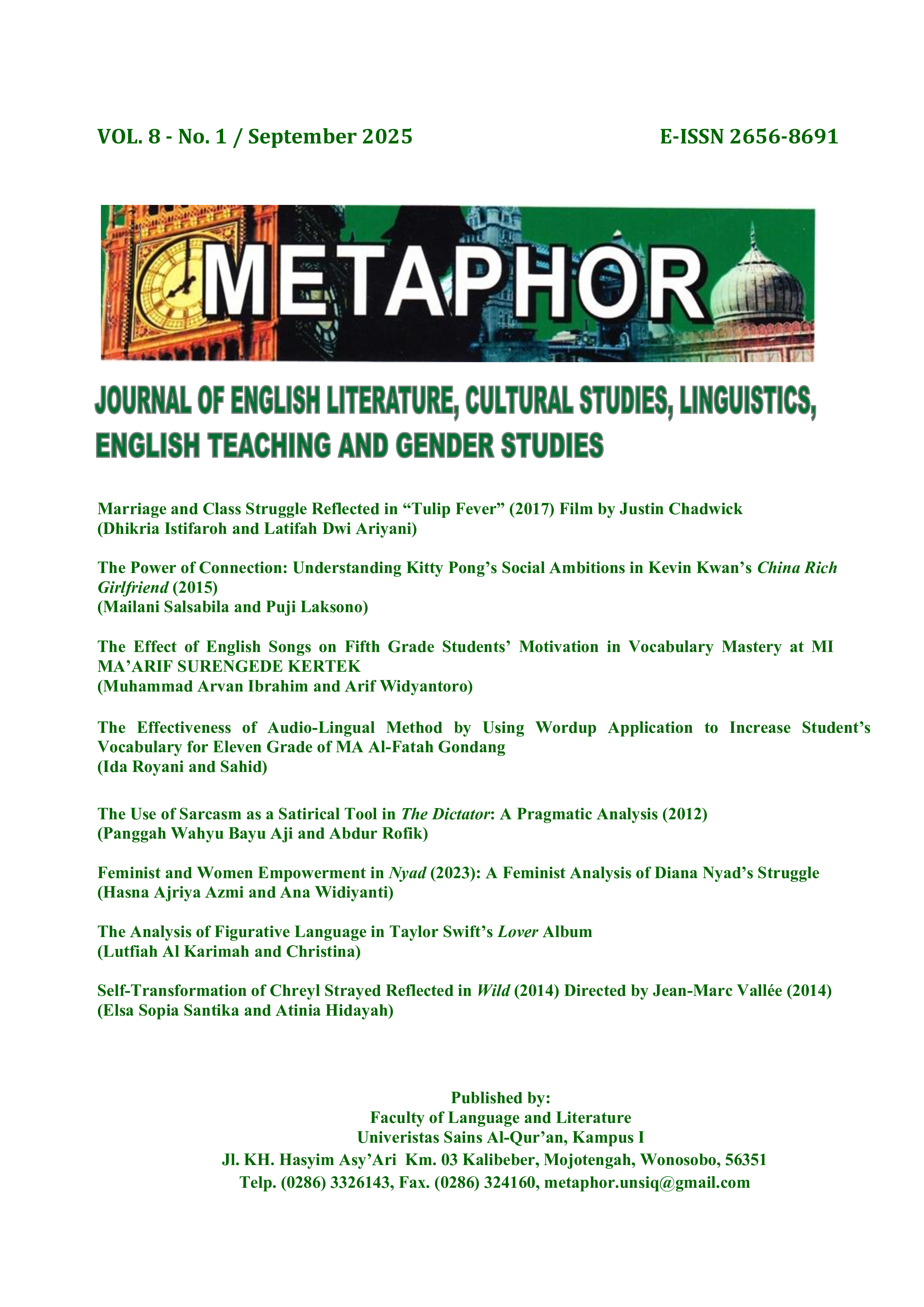 					View Vol. 8 No. 1 (2025): Literary Work Analysis, Linguistics Analysis, English Teaching Analysis
				