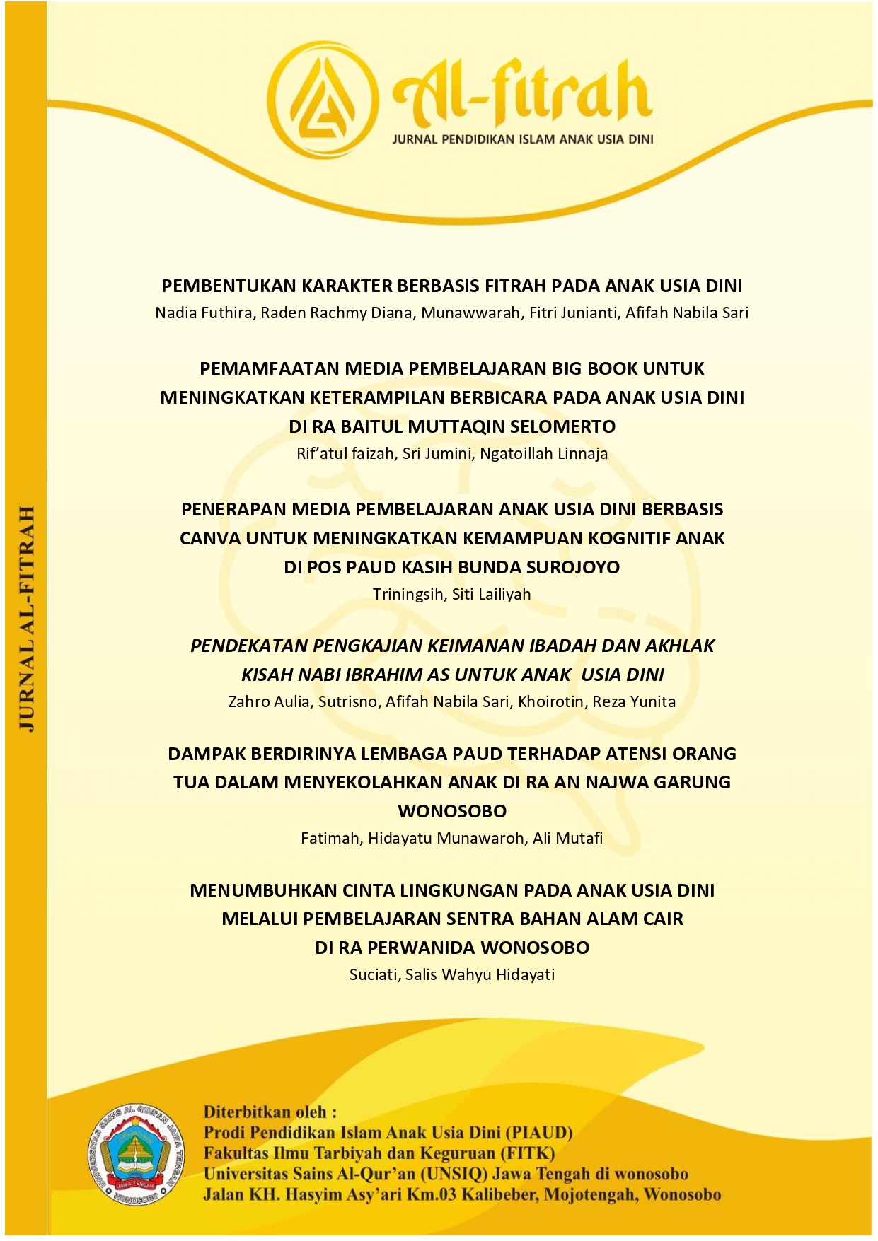 					View Vol. 5 No. 1 (2026): AL-FITRAH (Kajian Pendidikan Anak Usia Dini)
				