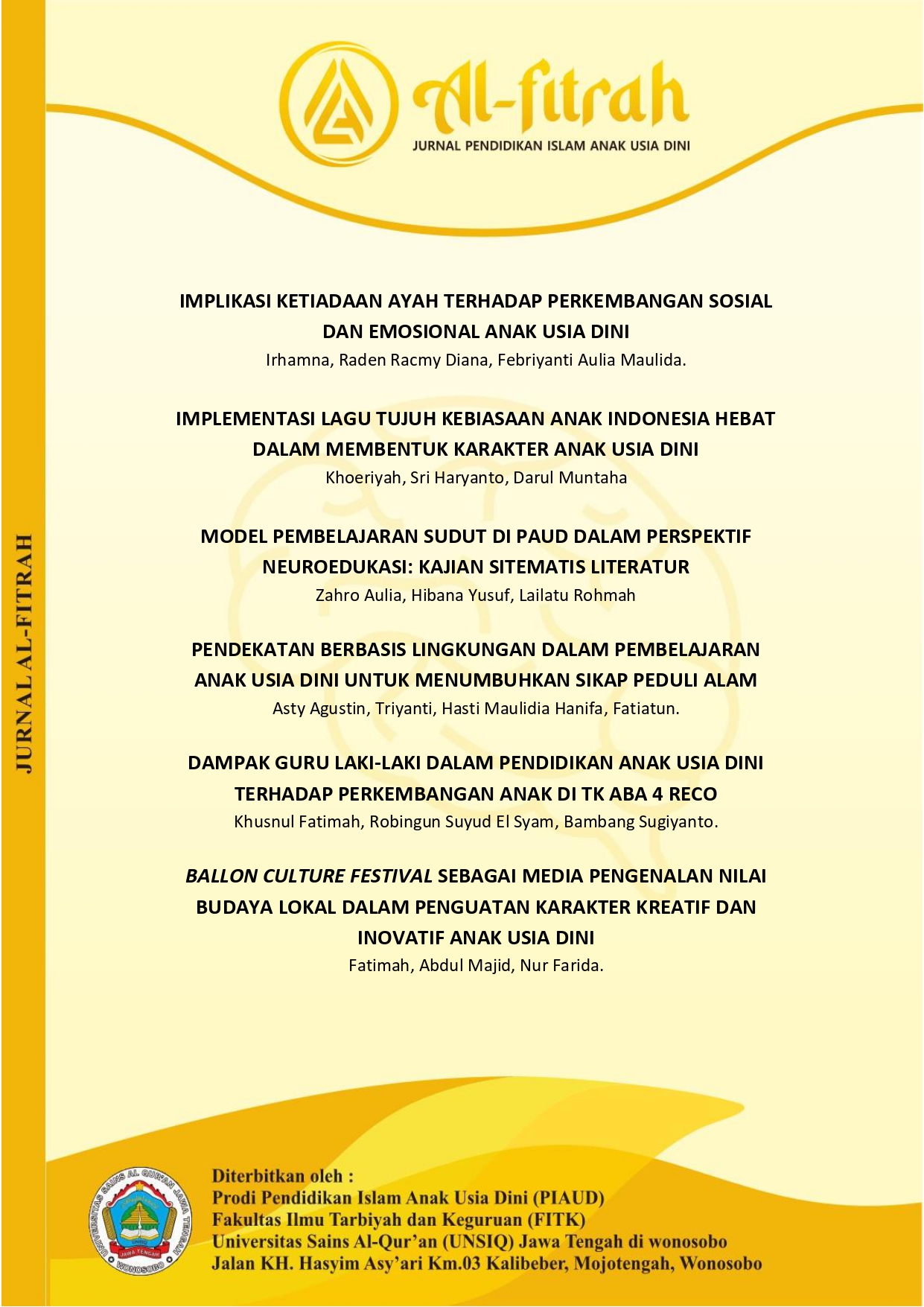 					View Vol. 5 No. 2 (2026): AL-FITRAH (Kajian Pendidikan Anak Usia Dini
				