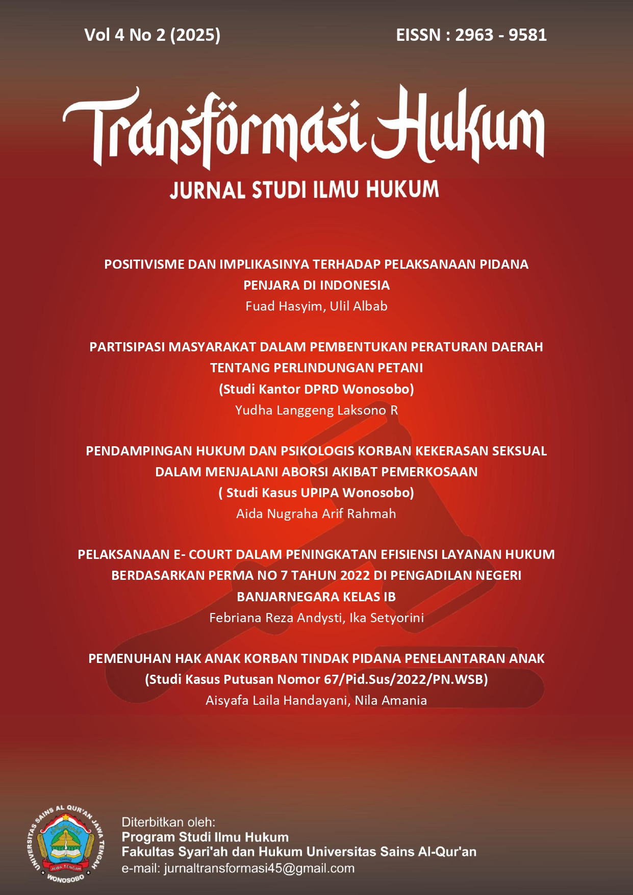 					View Vol. 4 No. 2 (2025): TRANSFORMASI HUKUM : Jurnal Studi Ilmu Hukum
				